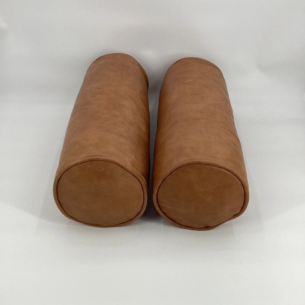 Poly and Bark Cognac Tan Italian Leather Bolster Pillows Set of 2 MCM 21x7.75